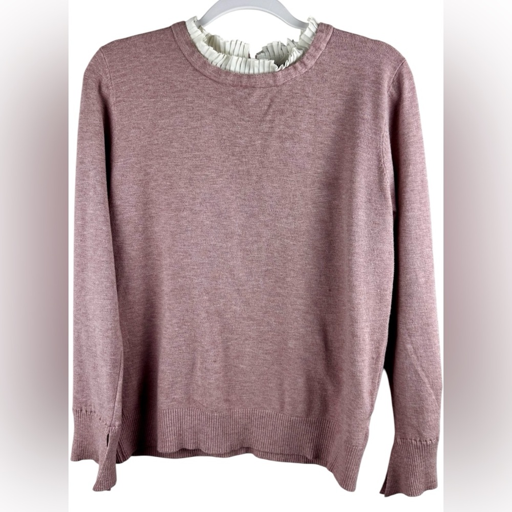 Vila Milano Wool Blend Sweater Size XL‎ Lavender Pleated Ruffle Collar Cuffs